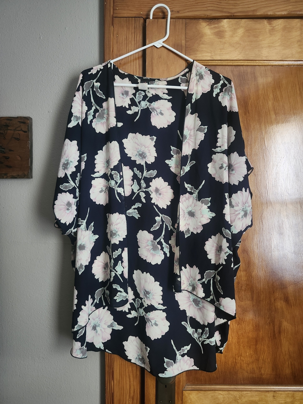 IJOAH Navy Floral Open-Front Kimono with Blush Flowers